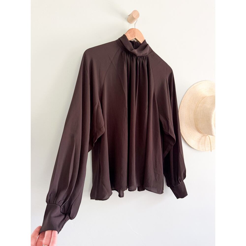 Madewell | NWT Chiffon Turtleneck Long Sleeve Top Molasses Brown | Sz L - Picture 3 of 11
